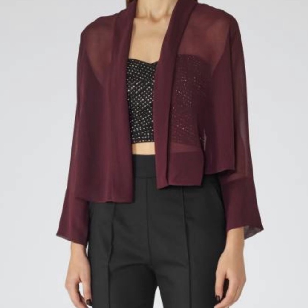 NEW —REISS Maroon/Burgundy Red Sheer Throw-On Bolero Shrug– Size Small